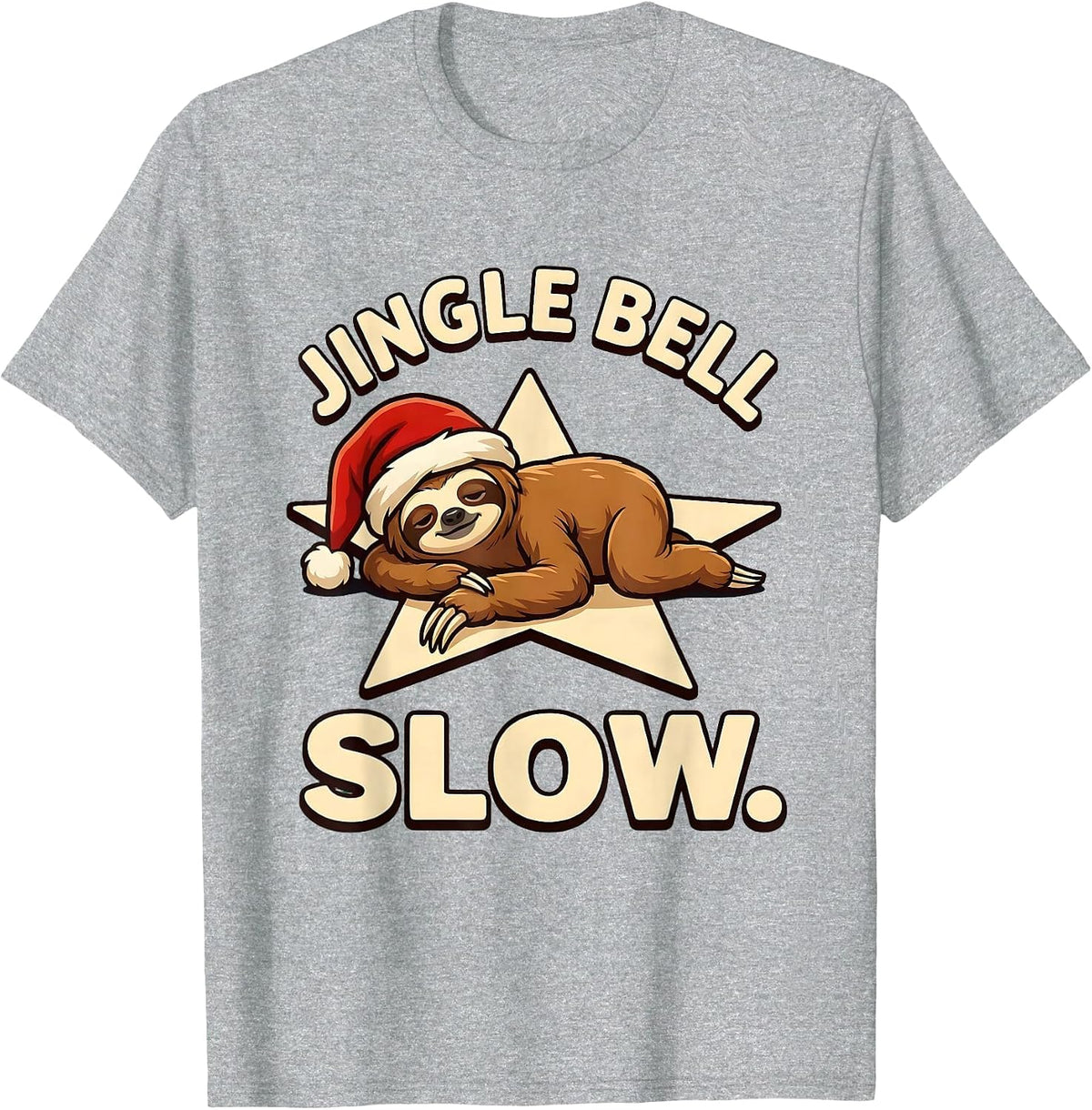 Men's Jingle Bell Slow Funny Sloth Lover Christmas Ugly Sweater T-Shirt - Heather Grey