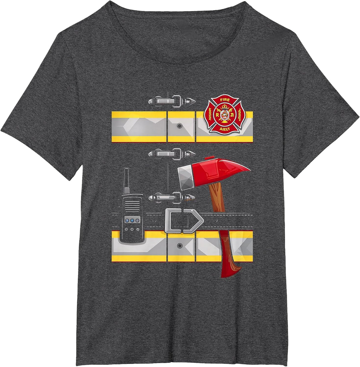 Firefighter Costume Fireman Axe Radio Halloween T-Shirt - Dark Heather Grey