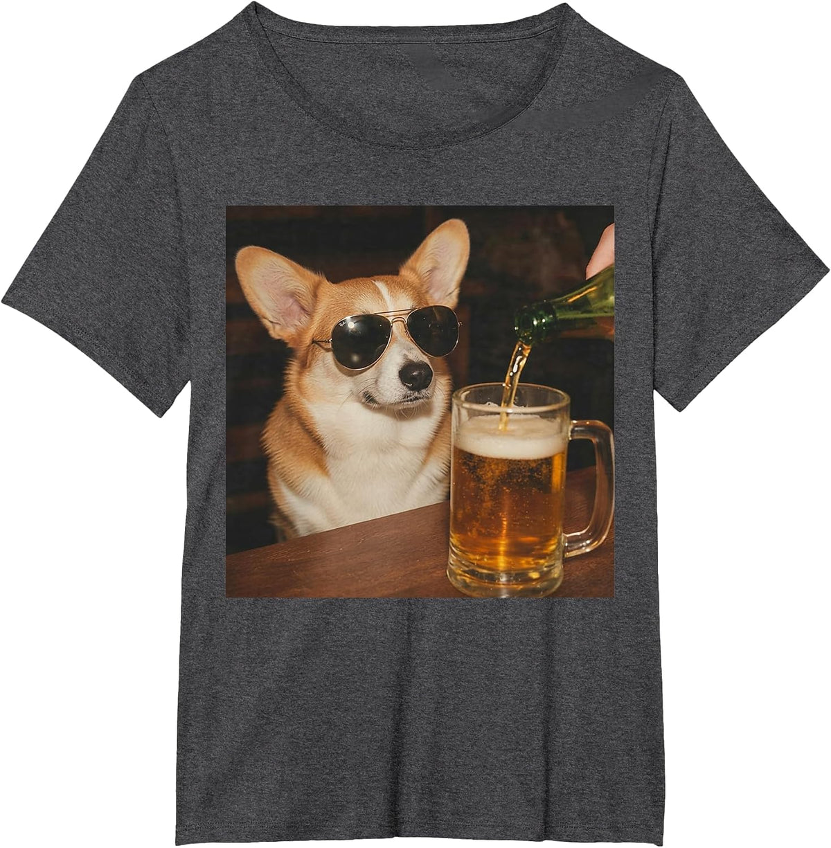 Corgi Drinking Beer Funny Dog Meme T-Shirt - Dark Heather Grey