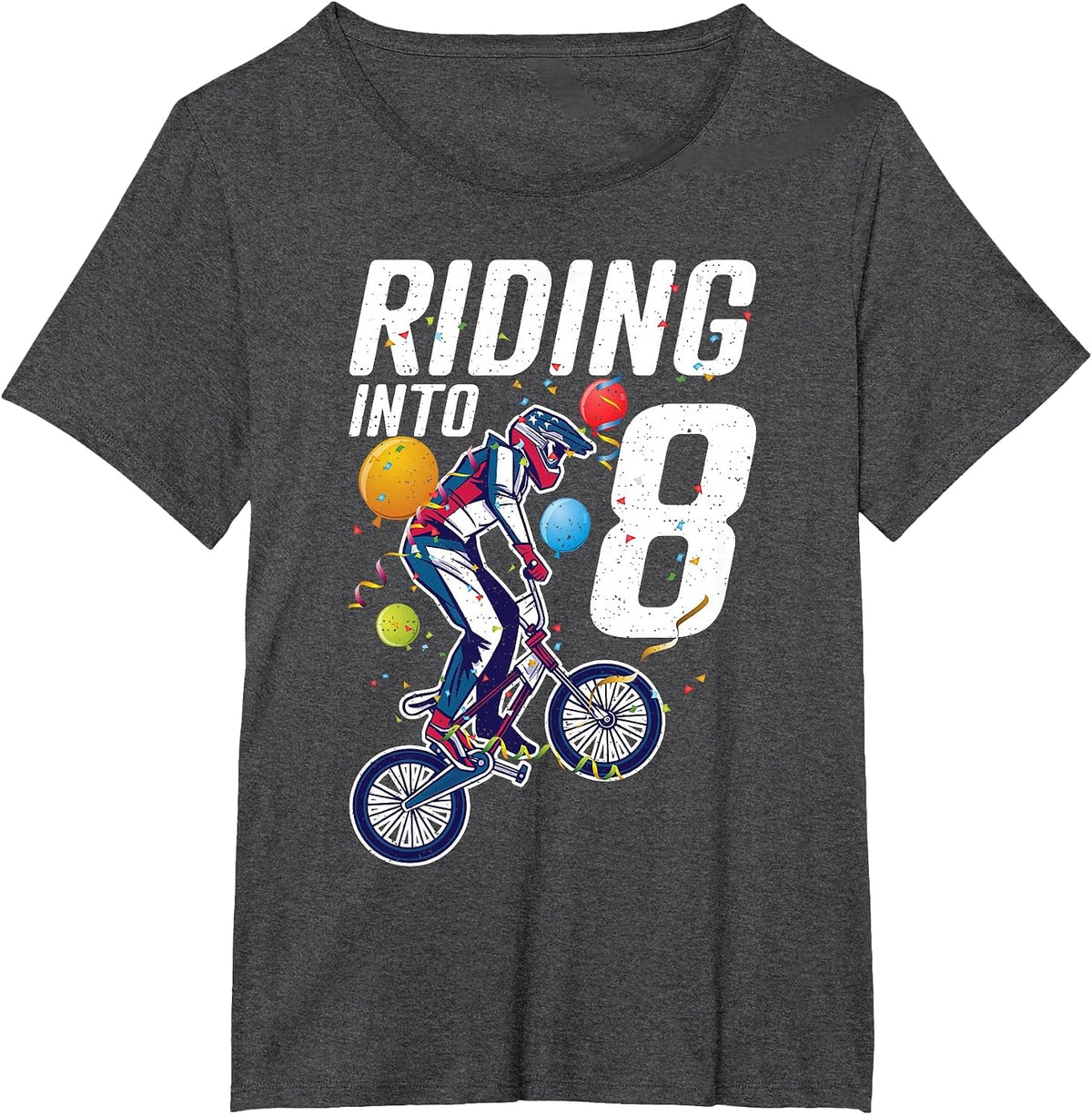 Riding into 8 Years BMX Bike 8 Birthday T-Shirt - Dark Heather Grey