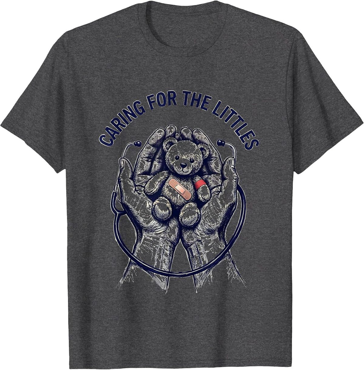 Caring for the Littles Pediatric Nurse Design T-Shirt - Dark Heather Grey
