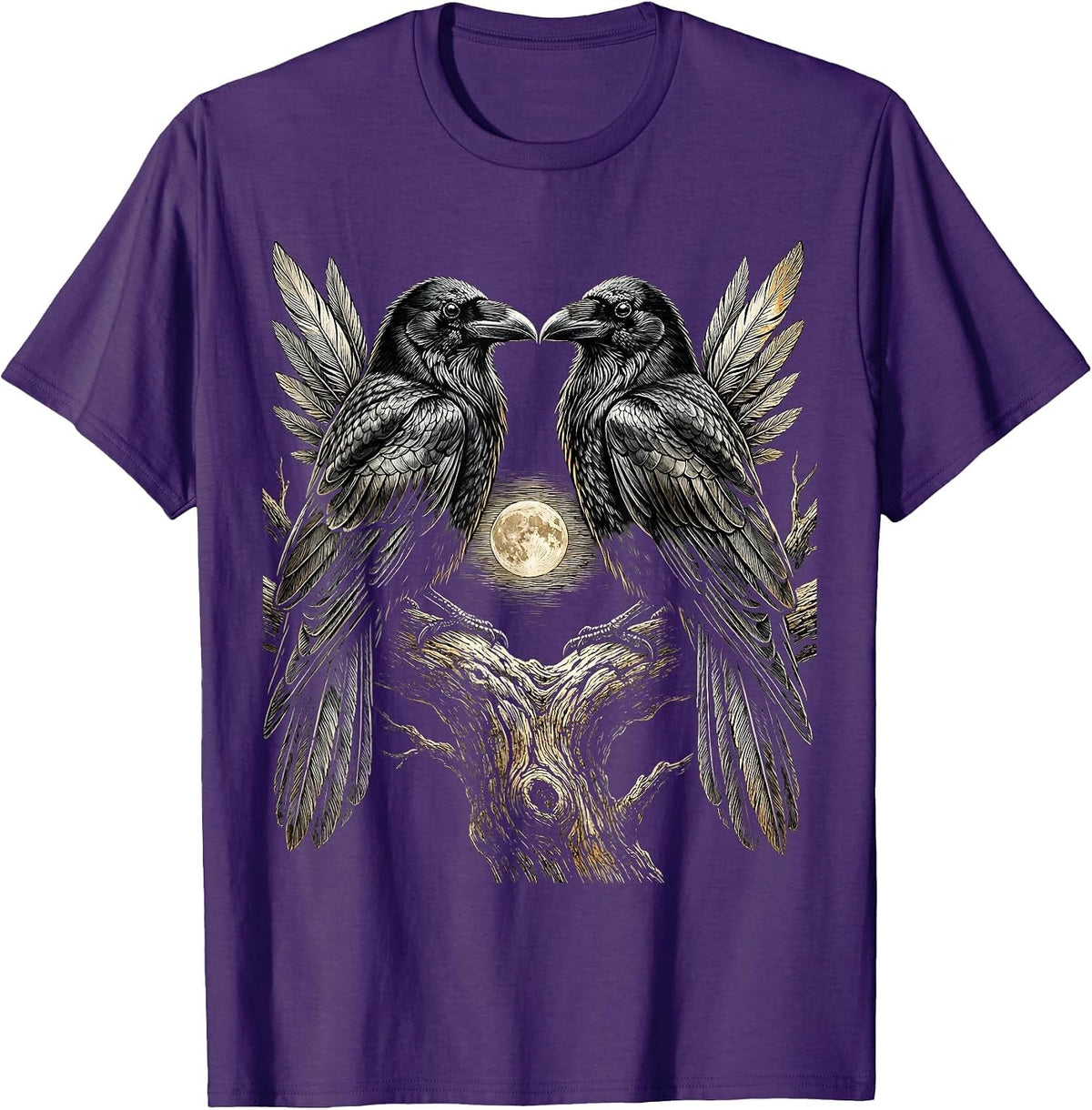 Two Crows on a Branch Facing Each Other T-Shirt - Purple