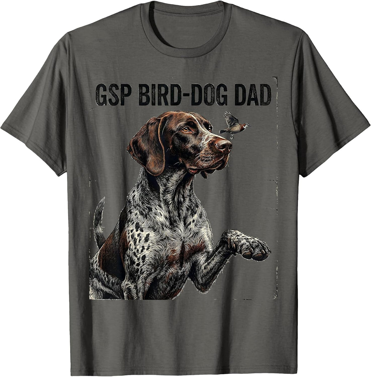 GSP Bird-Dog Dad Distressed German Shorthaired Pointer Dog T-Shirt - Asphalt Grey