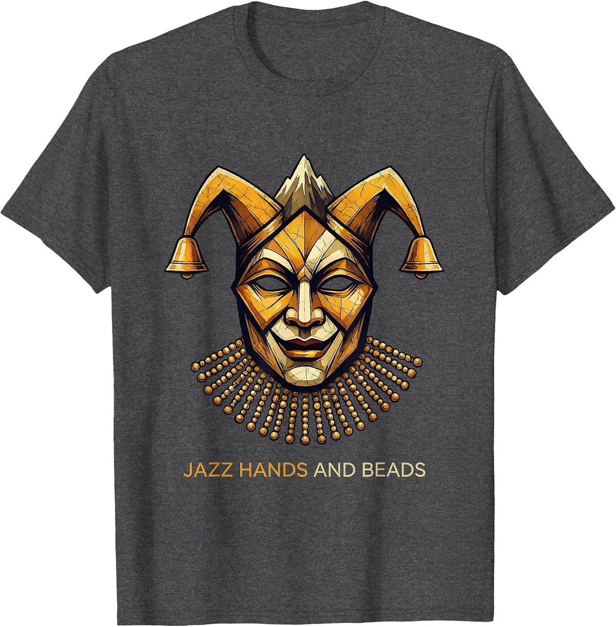 Jazz Hands and Beads Mardi Gras Celebration Design T-Shirt - Dark Heather Grey