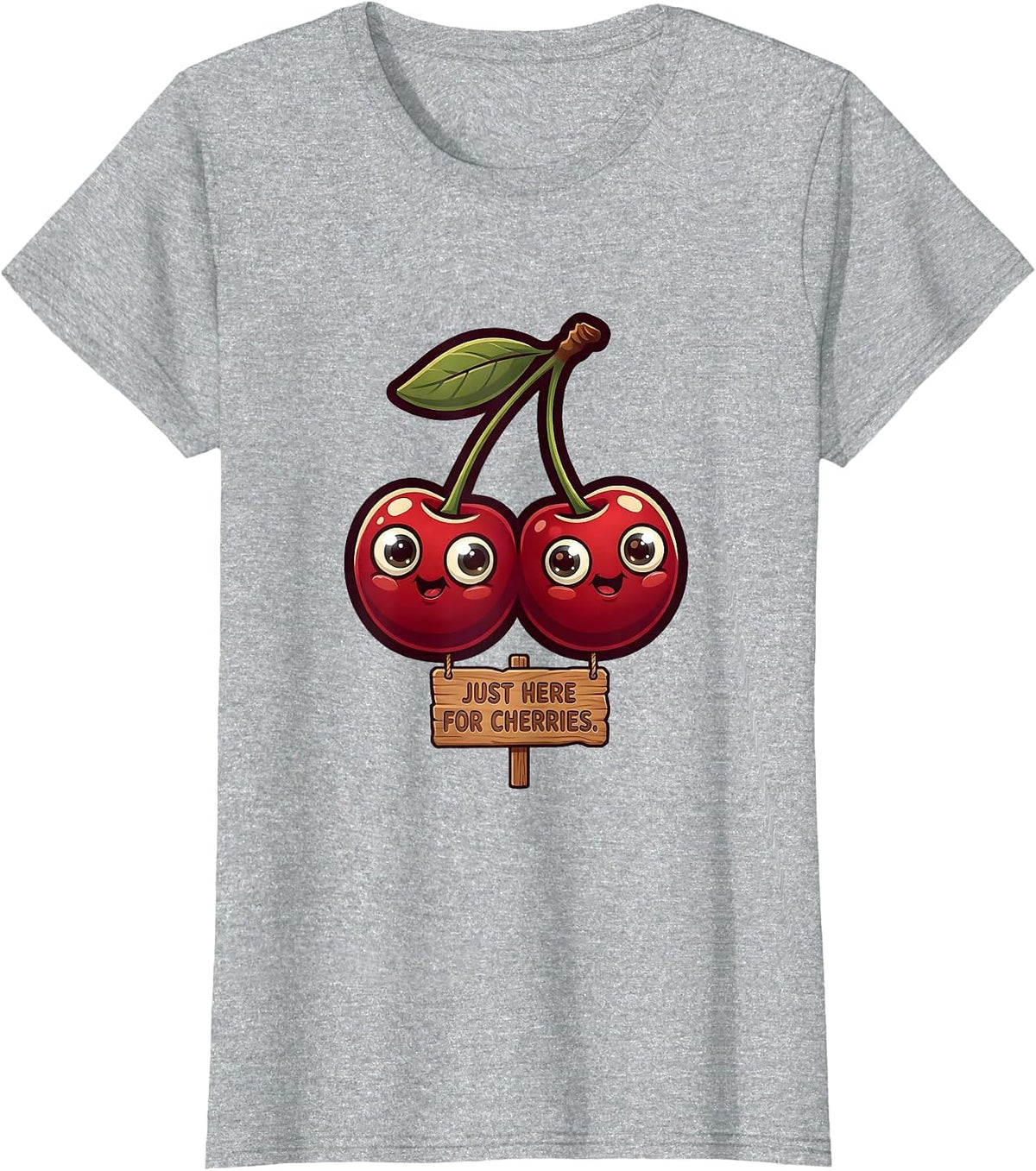 Women's Just Here For Cherries Fruit Lover Design T-Shirt - Heather Grey