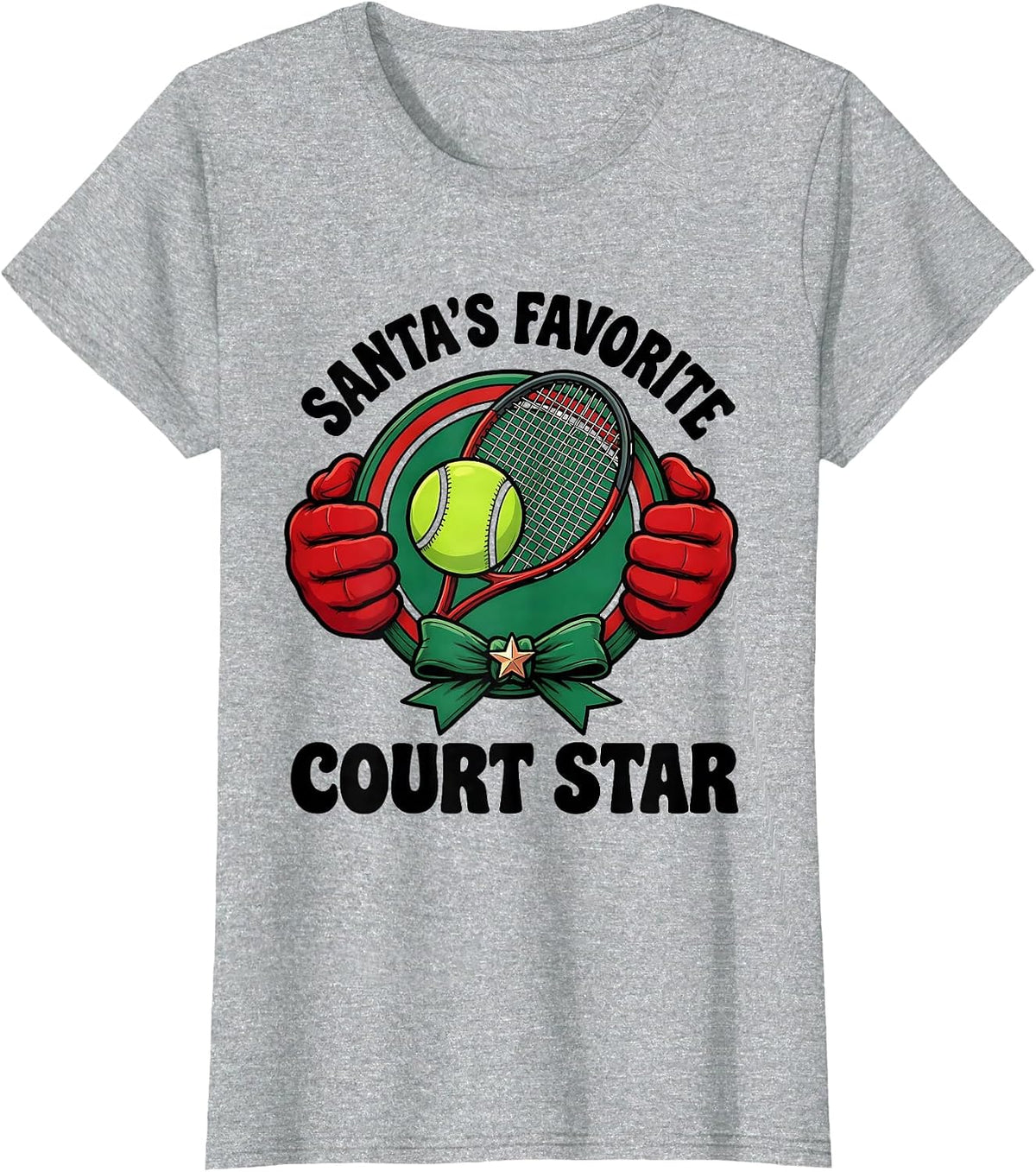 Women's Santa's Favorite Court Star Funny Christmas Tennis Player T-Shirt - Heather Grey