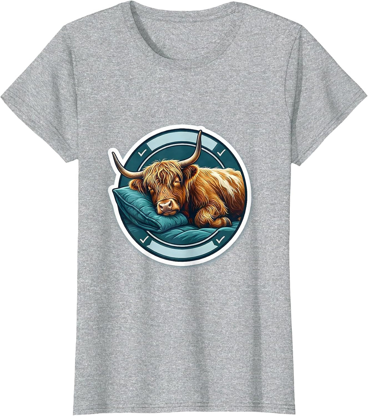 Women's Highland Cow Sleepshirt Cozy Pajama Gift T-Shirt - Heather Grey