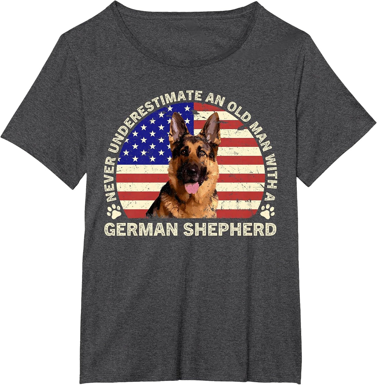 Never Underestimate an Old Man with A German Shepherd T-Shirt - Dark Heather Grey