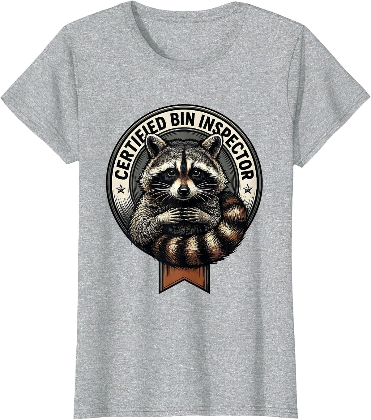 Women's Certified Bin Inspector Funny Raccoon Trash Panda Absurd T-Shirt - Heather Grey