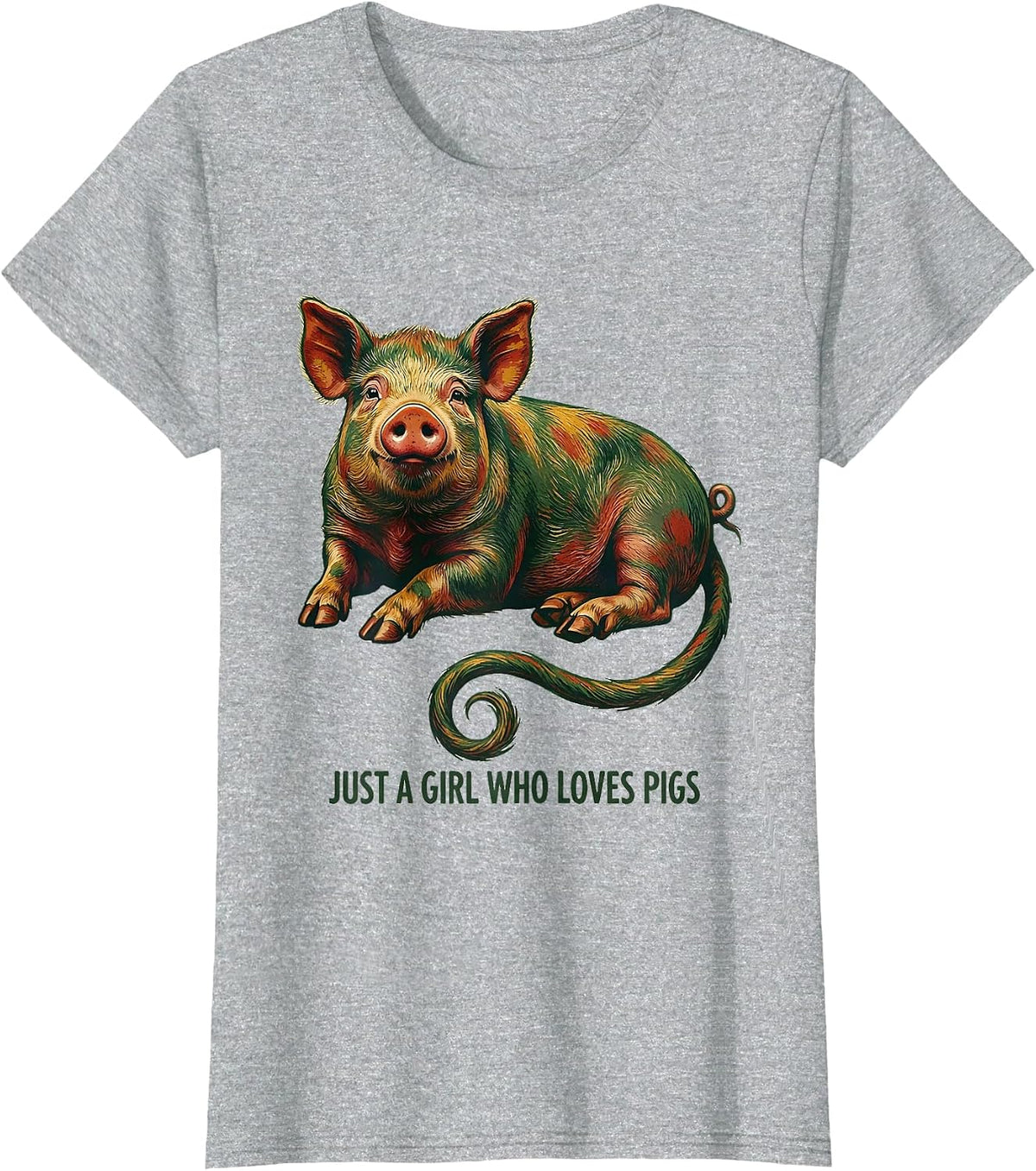 Just A Girl Who Loves Pigs Folk Art Pig Lover Gift T-Shirt - Heather Grey