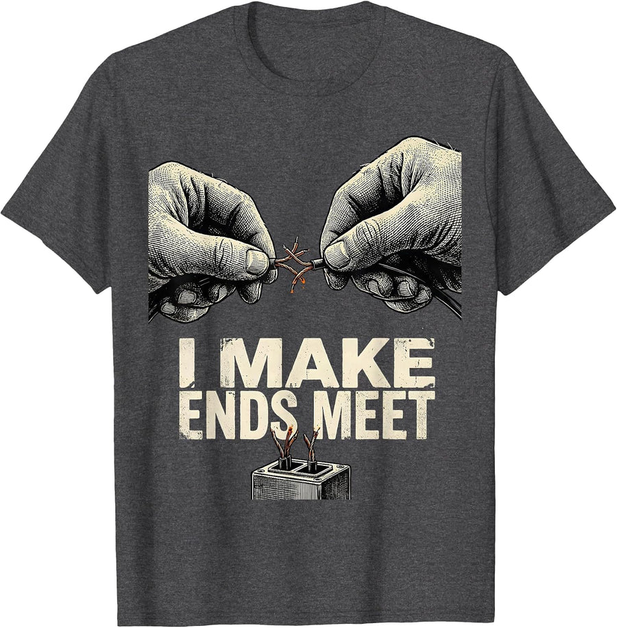 Men's I Make Ends Meet Vintage Funny Electrician Lineman Skeleton T-Shirt - Dark Heather Grey