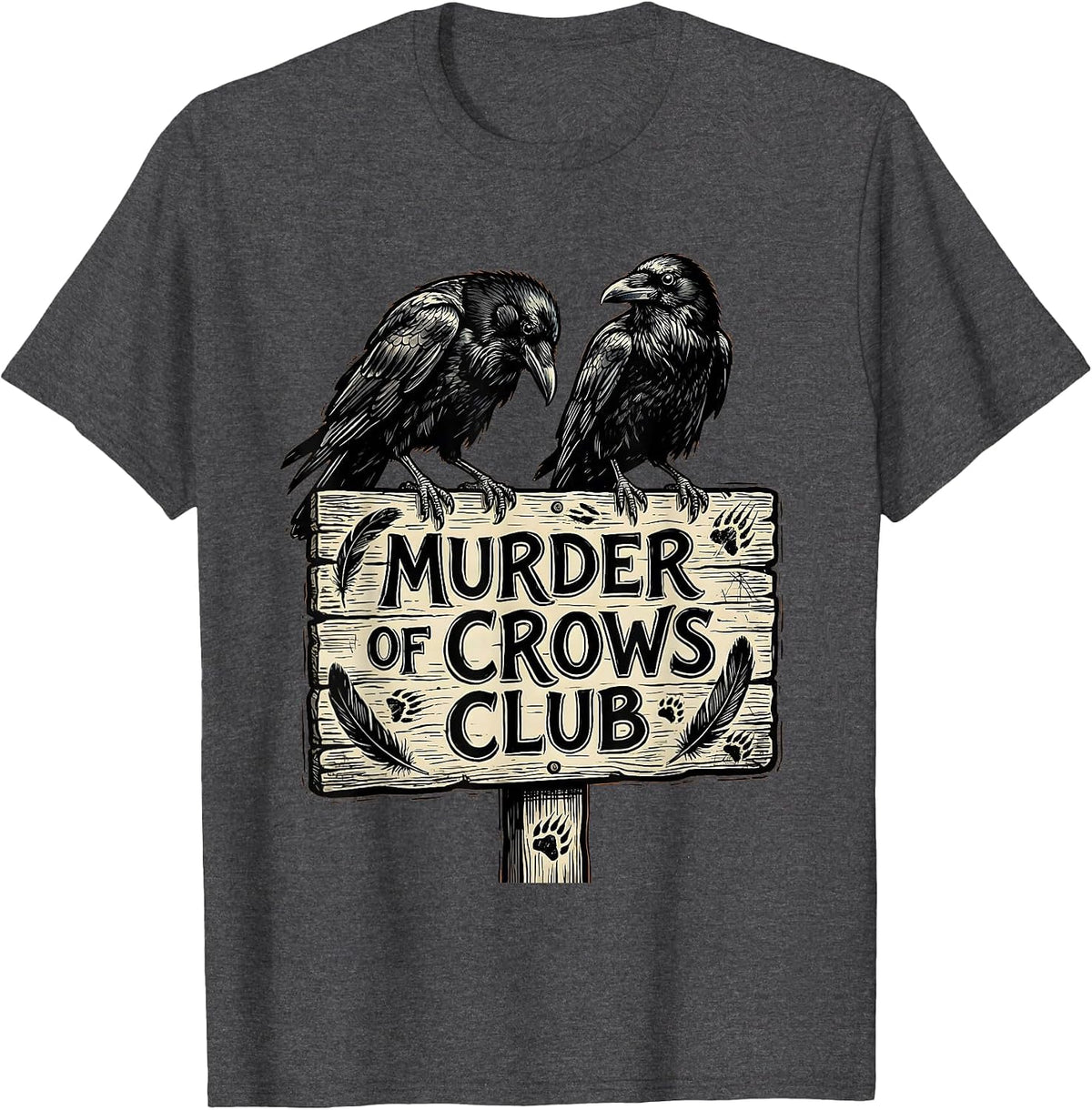 Murder of Crows Club Dark Nature Design T-Shirt - Dark Heather Grey