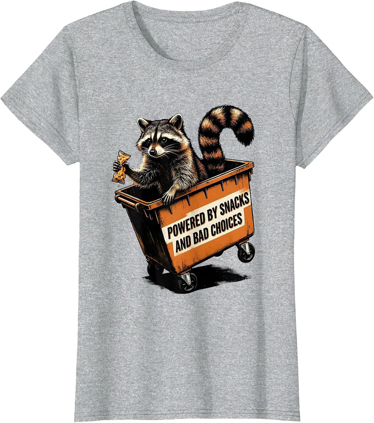 Powered By Snacks And Bad Choices Funny Jimothy Raccoon Meme T-Shirt - Heather Grey