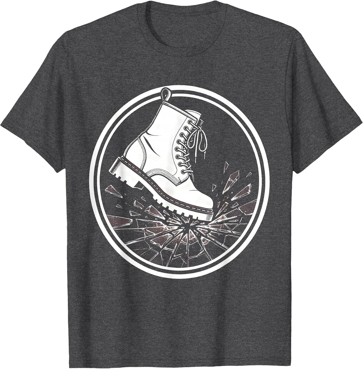 Men's EMT Boot Shattering Glass Graphic Design T-Shirt - Dark Heather Grey