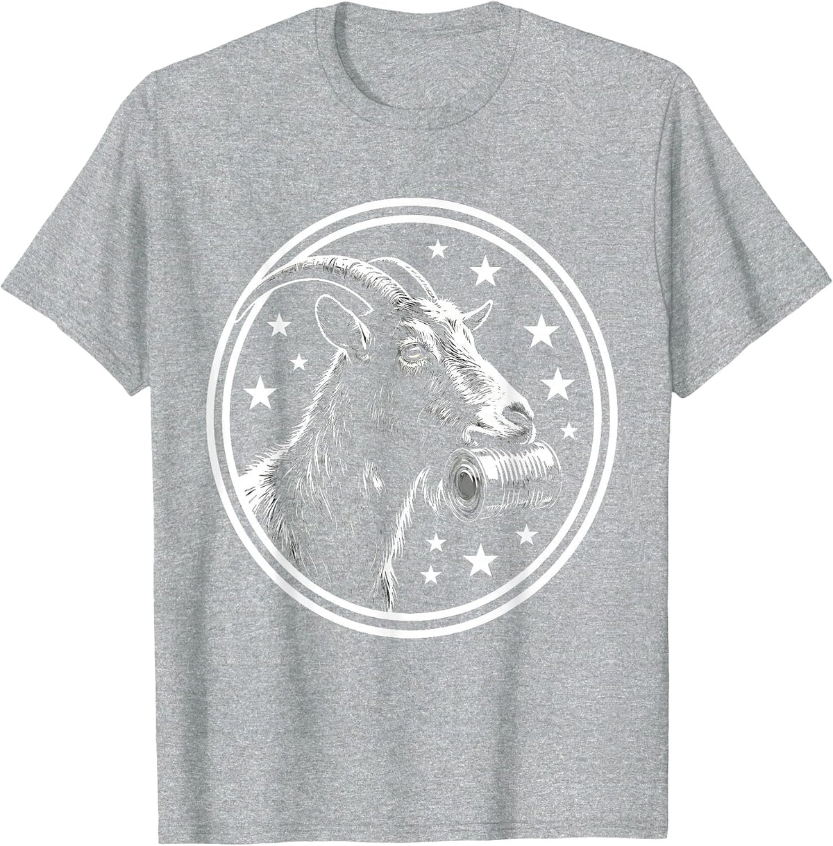 Men's Funny Goat Eating Tin Can With Stars Graphic T-Shirt - Heather Grey