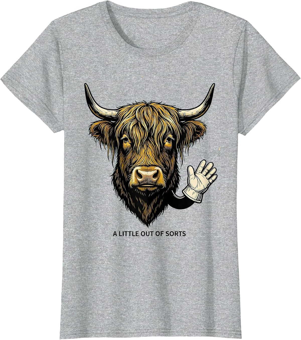 Women's A Little Out Of Sorts Retro Cartoon Highland Cow Funny T-Shirt - Heather Grey