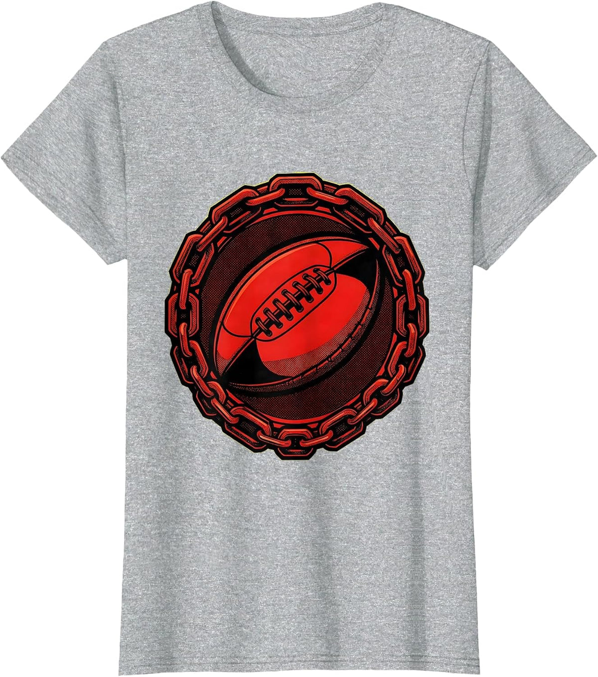 Vintage Rugby Ball Wrapped in Chains Graphic T-Shirt - Heather Grey