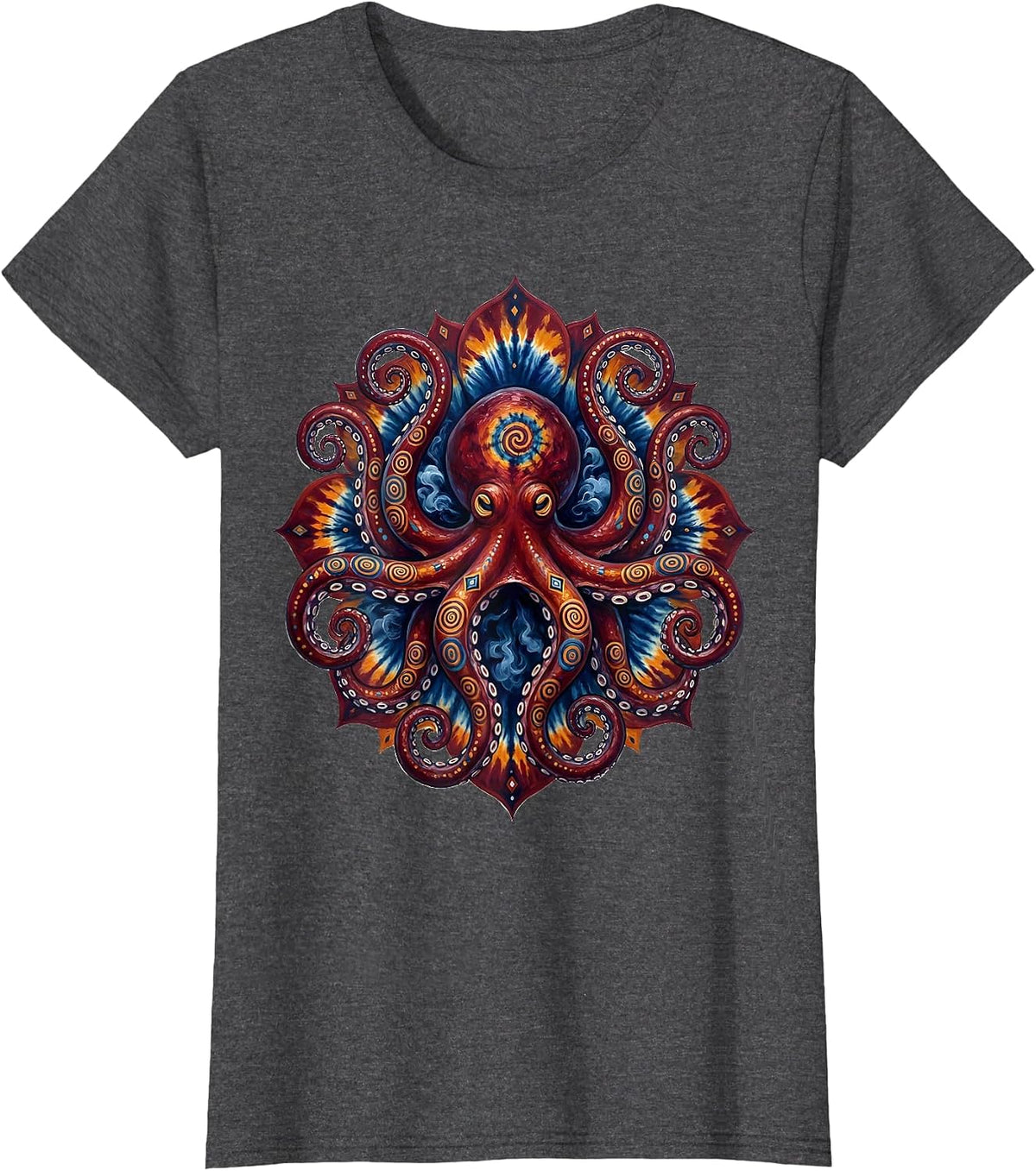 Women's Tie Dye Octopus Inking Rainbow Swirl Art T-Shirt - Dark Heather Grey