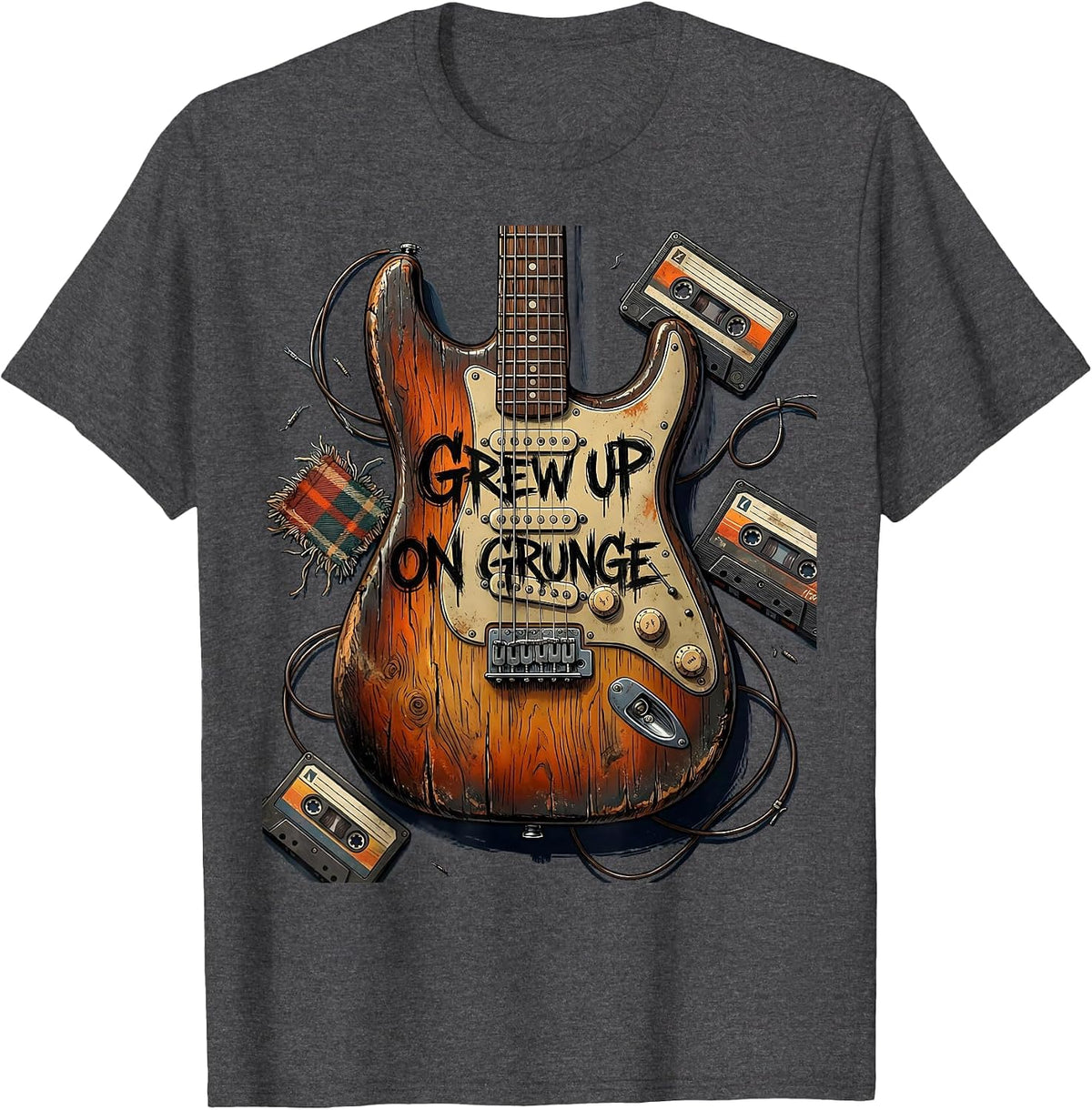 Grew Up On Grunge 90s Band Music Design T-Shirt - Dark Heather Grey