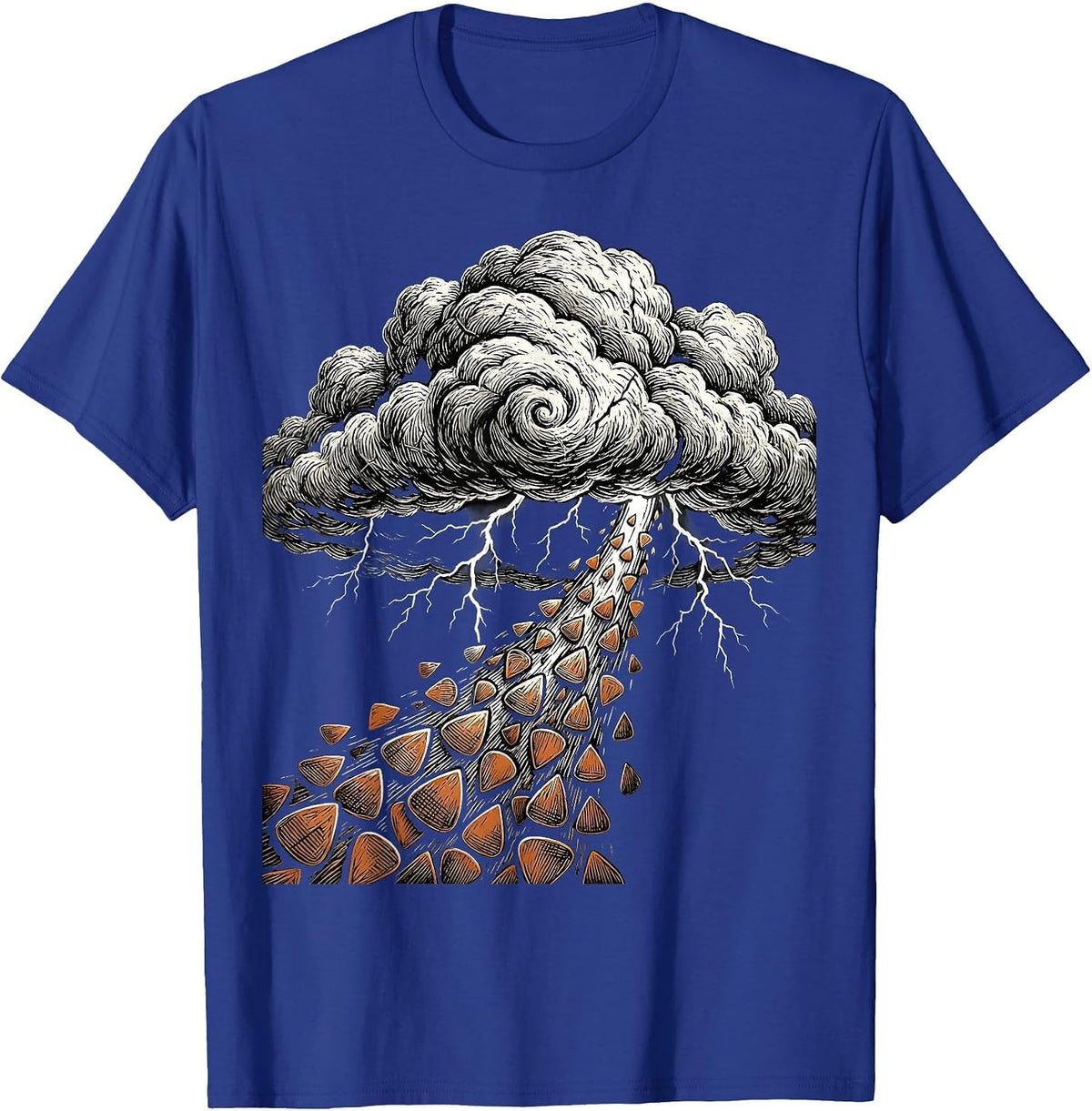 Grunge Storm Cloud Raining Guitar Picks Art T-Shirt - Royal Blue
