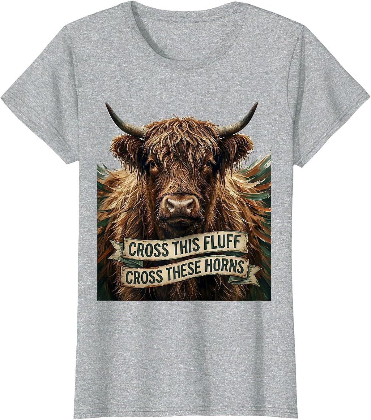 Cross This Fluff Cross These Horns Vintage Highland Cow T-Shirt - Heather Grey