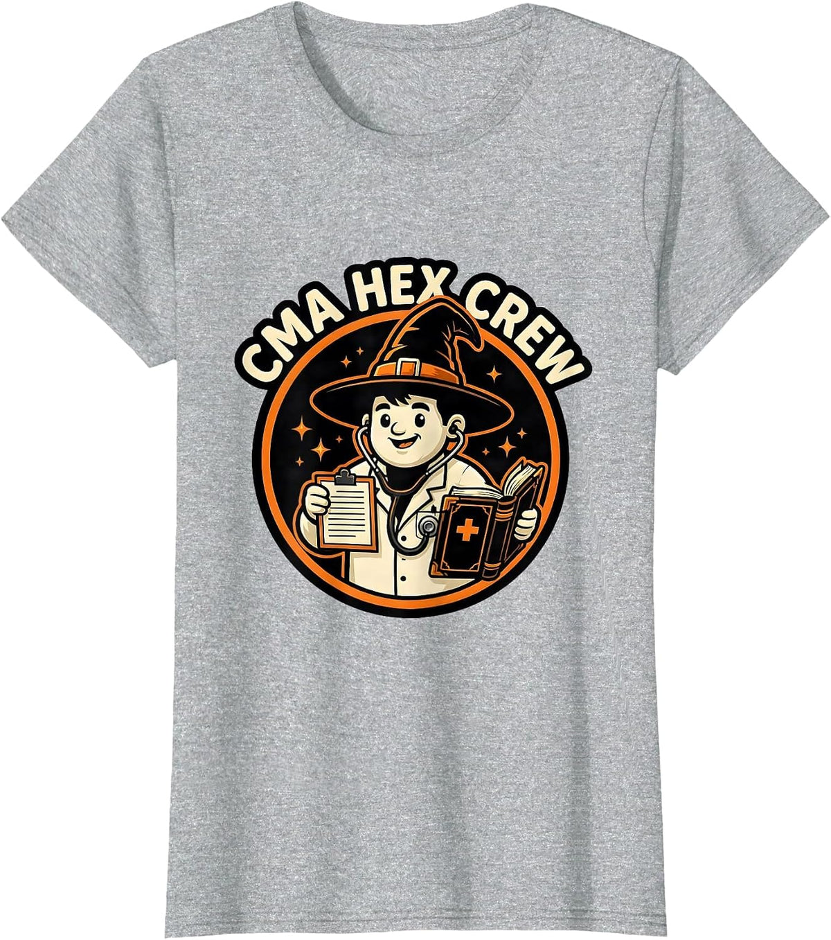 CMA Hex Crew Cartoon Halloween Nurse Healthcare Humor T-Shirt - Heather Grey
