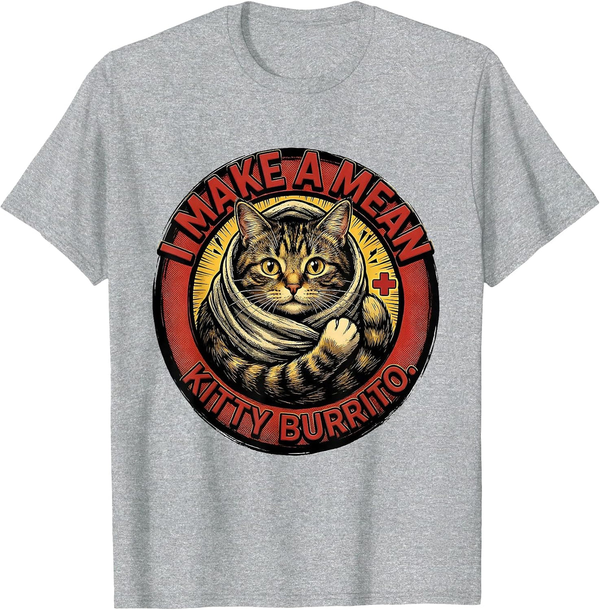 Men's I Make A Mean Kitty Burrito Funny Veterinarian Vet Tech Gift T-Shirt - Heather Grey