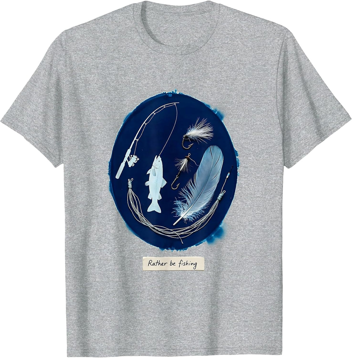 Men's Rather Be Fishing Outdoors Graphic Design T-Shirt - Heather Grey