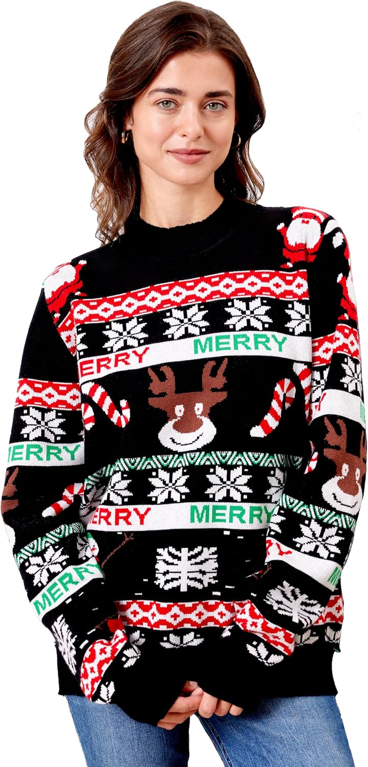 dressfan Unisex Funny Christmas Sweaters Xmas Family Matching Sweater Knit Pullover Crew Neck Long Sleeve for Women & Men -