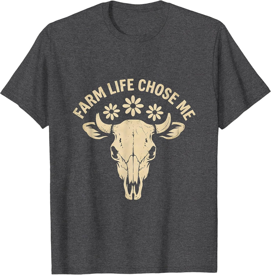 Men's Farm Life Chose Me Country Farming Design T-Shirt - Dark Heather Grey