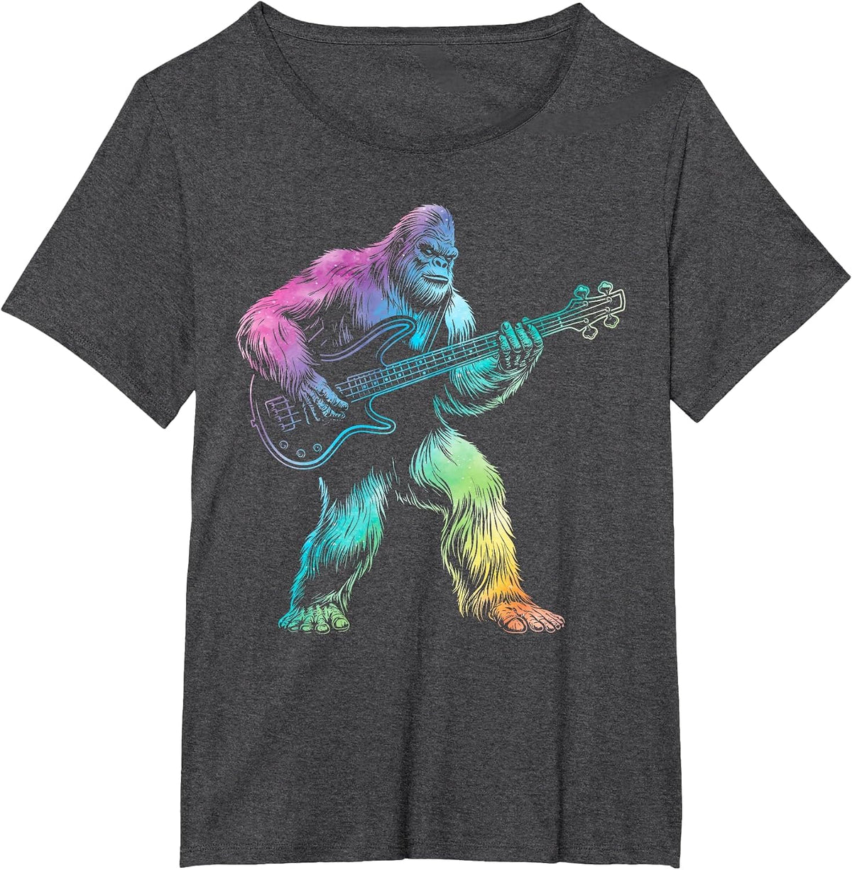 Bigfoot Playing bass Guitar Men Women Guitarist tie dye T-Shirt - Dark Heather Grey