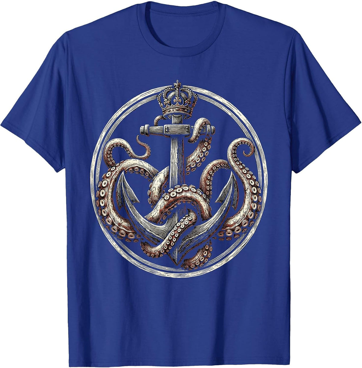 Octopus Tentacles Wrapped Around Ship Anchor T-Shirt - Royal Blue