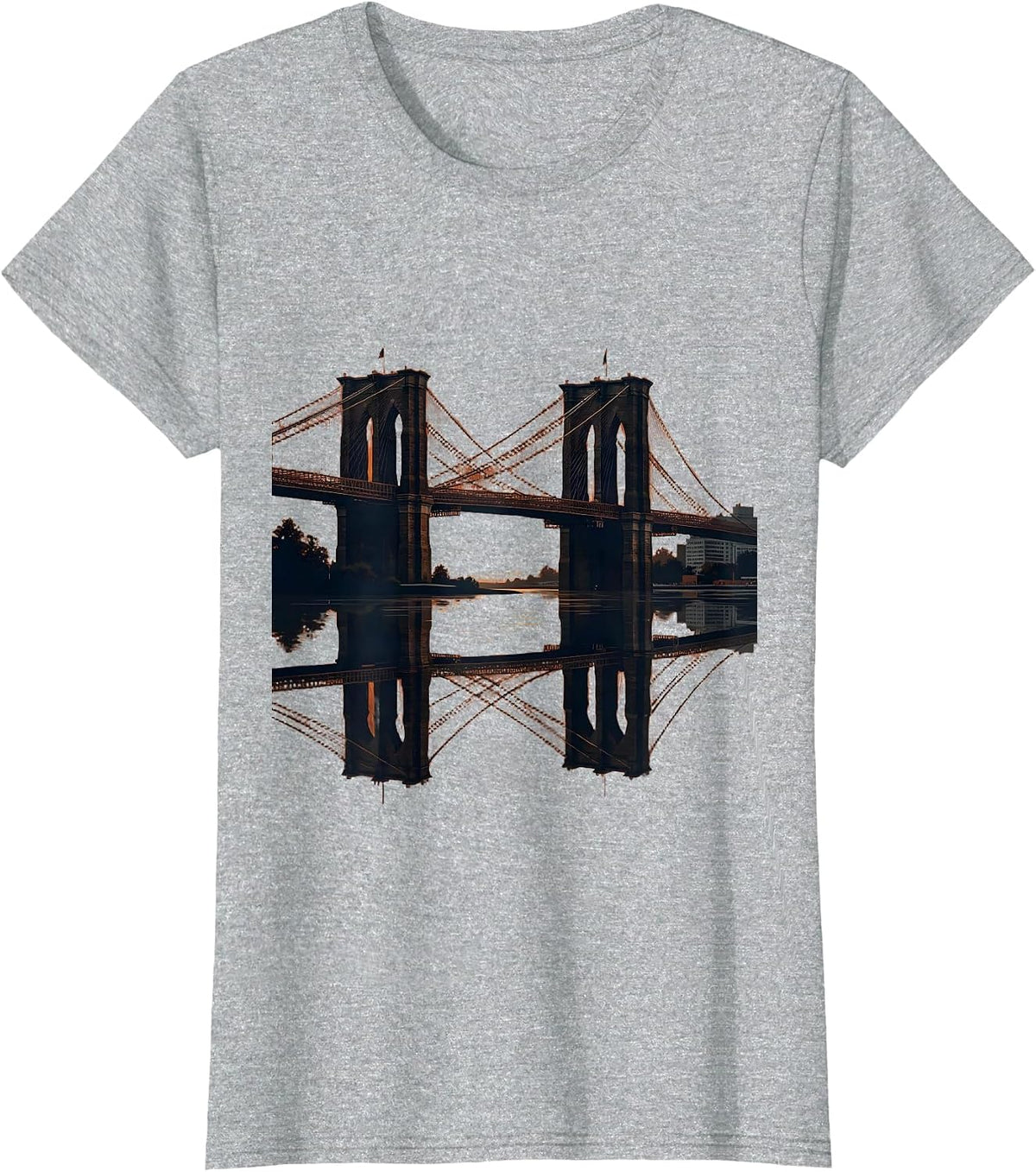 Brooklyn Bridge Sunset Silhouette East Coast T-Shirt - Heather Grey