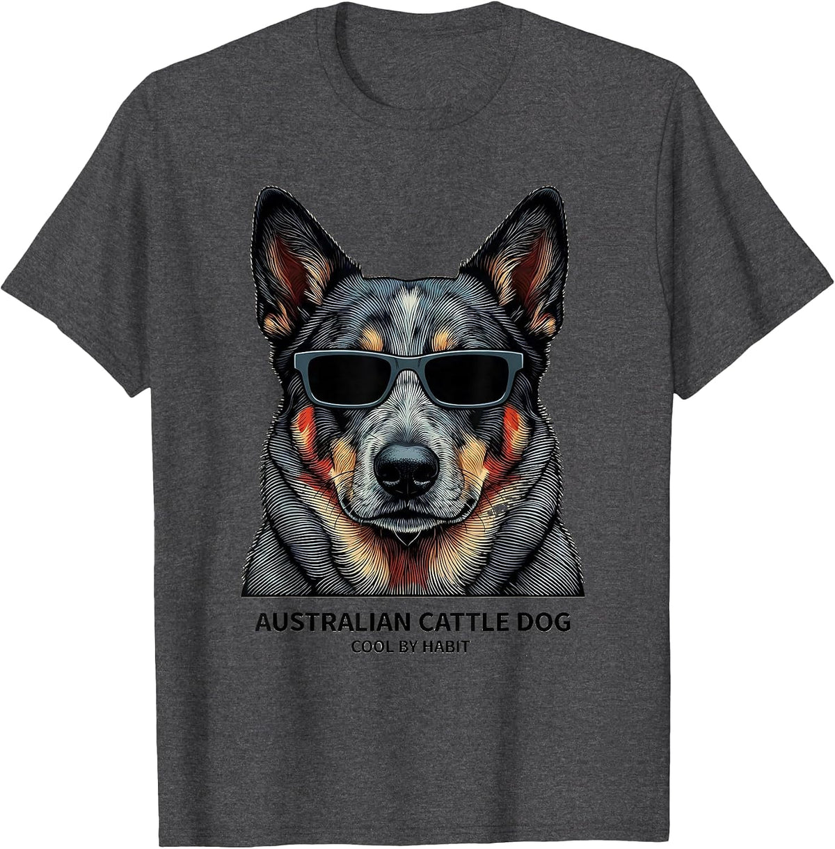 Men's Australian Cattle Dog Cool By Habit Funny Breed Portrait T-Shirt - Dark Heather Grey
