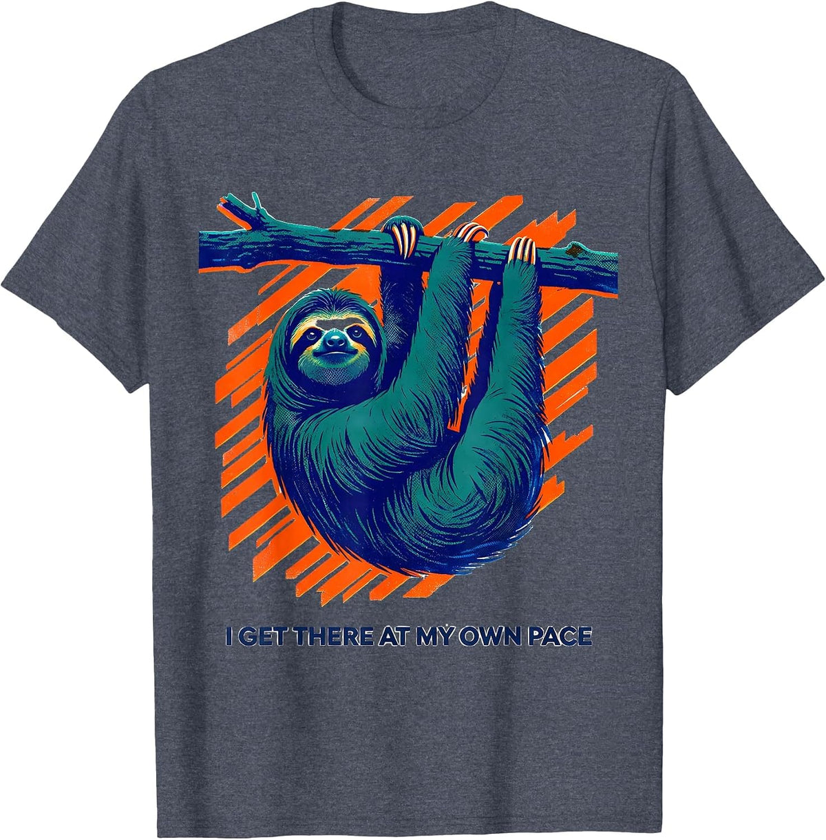 Men's I Get There At My Own Pace Funny Sloth Lover Lazy Humor T-Shirt - Heather Blue