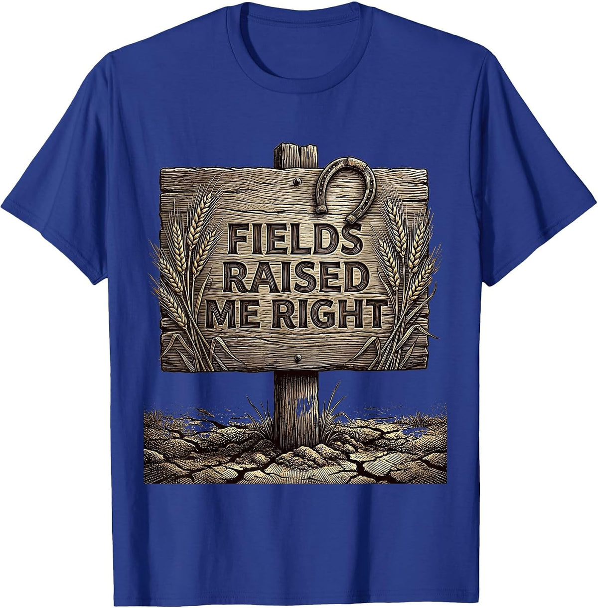 Men's Fields Raised Me Right Country Roots Design T-Shirt - Royal Blue
