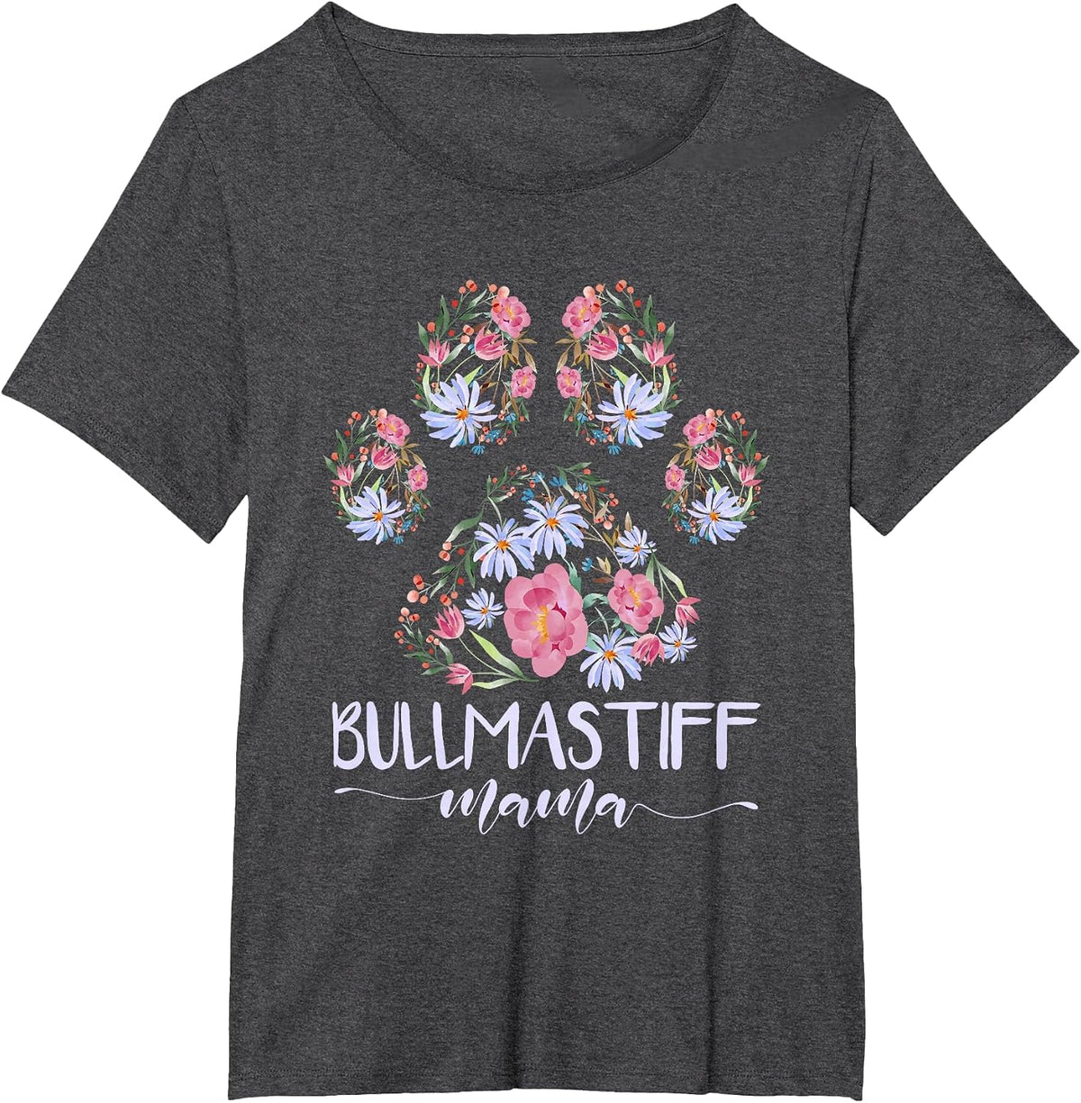 Dog Paw Flowers Bullmastiff Mama T-Shirt - Dark Heather Grey