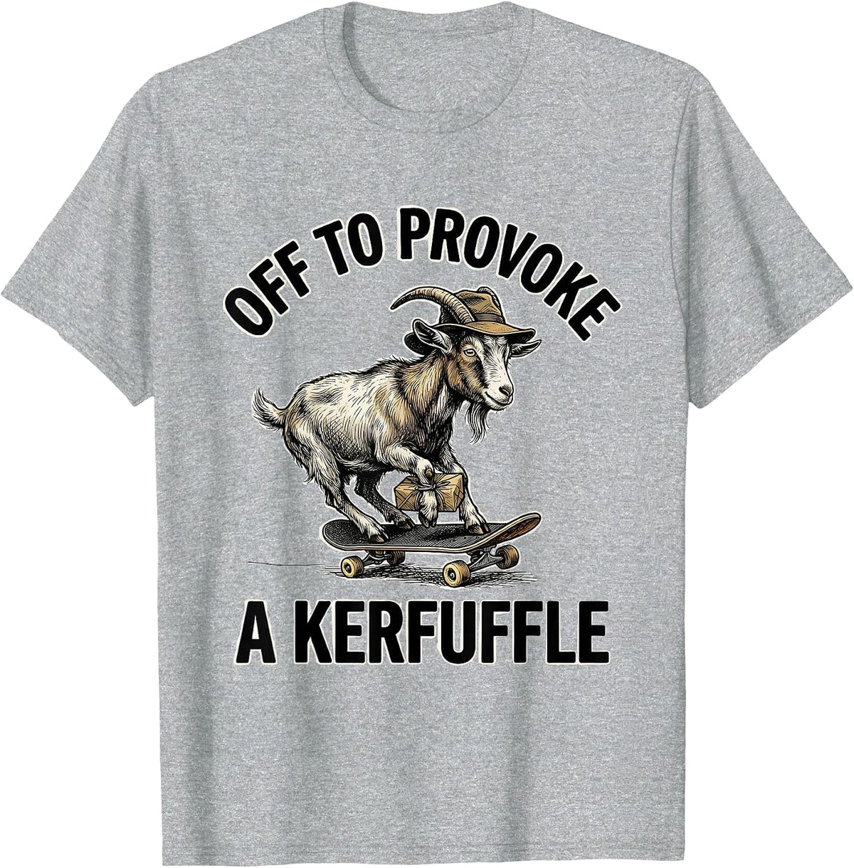 Men's Off To Provoke A Kerfuffle Hand Sketched Whimsical Goat T-Shirt - Heather Grey