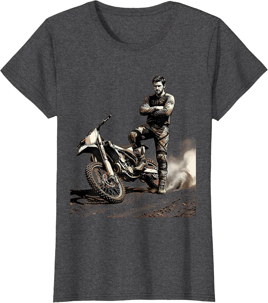 Women's Dirt Bike Rider Crash Pose Funny Motocross Gear T-Shirt - Dark Heather Grey