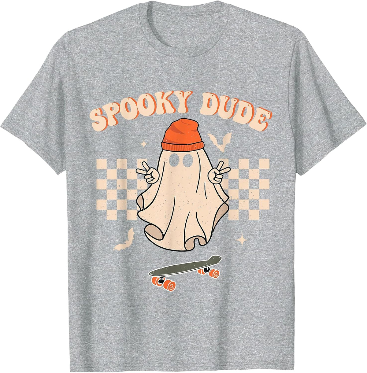 Spooky Dude Toddler Retro Groovy Hippie Halloween Cute Ghost T-Shirt - Heather Grey