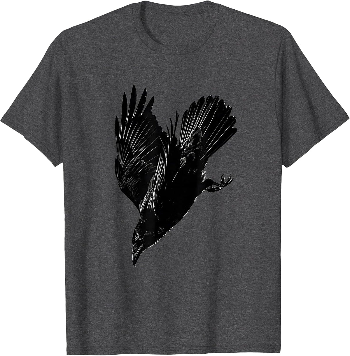 Diving Crow Illustration Nature Wildlife Art T-Shirt - Dark Heather Grey
