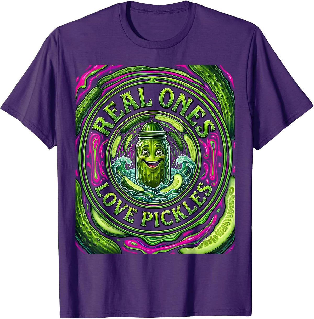 Real Ones Love Pickles Funny Pickle Design T-Shirt - Purple
