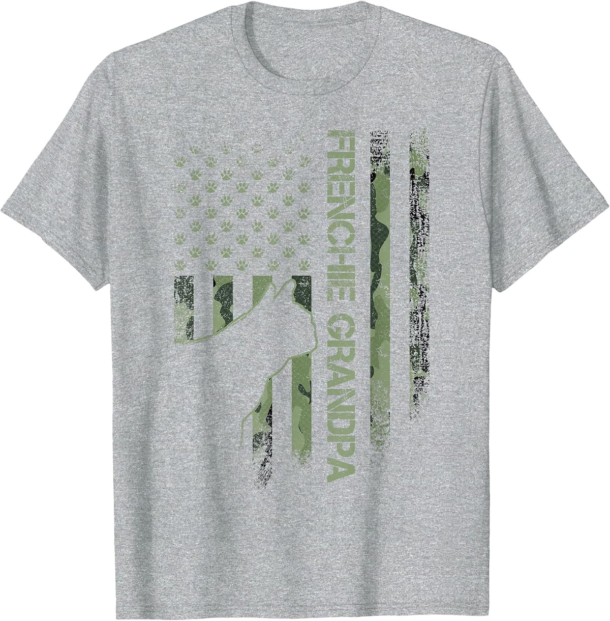 Camo Flag Proud French Bulldog Grandpa Frenchie Silhouette T-Shirt - Heather Grey