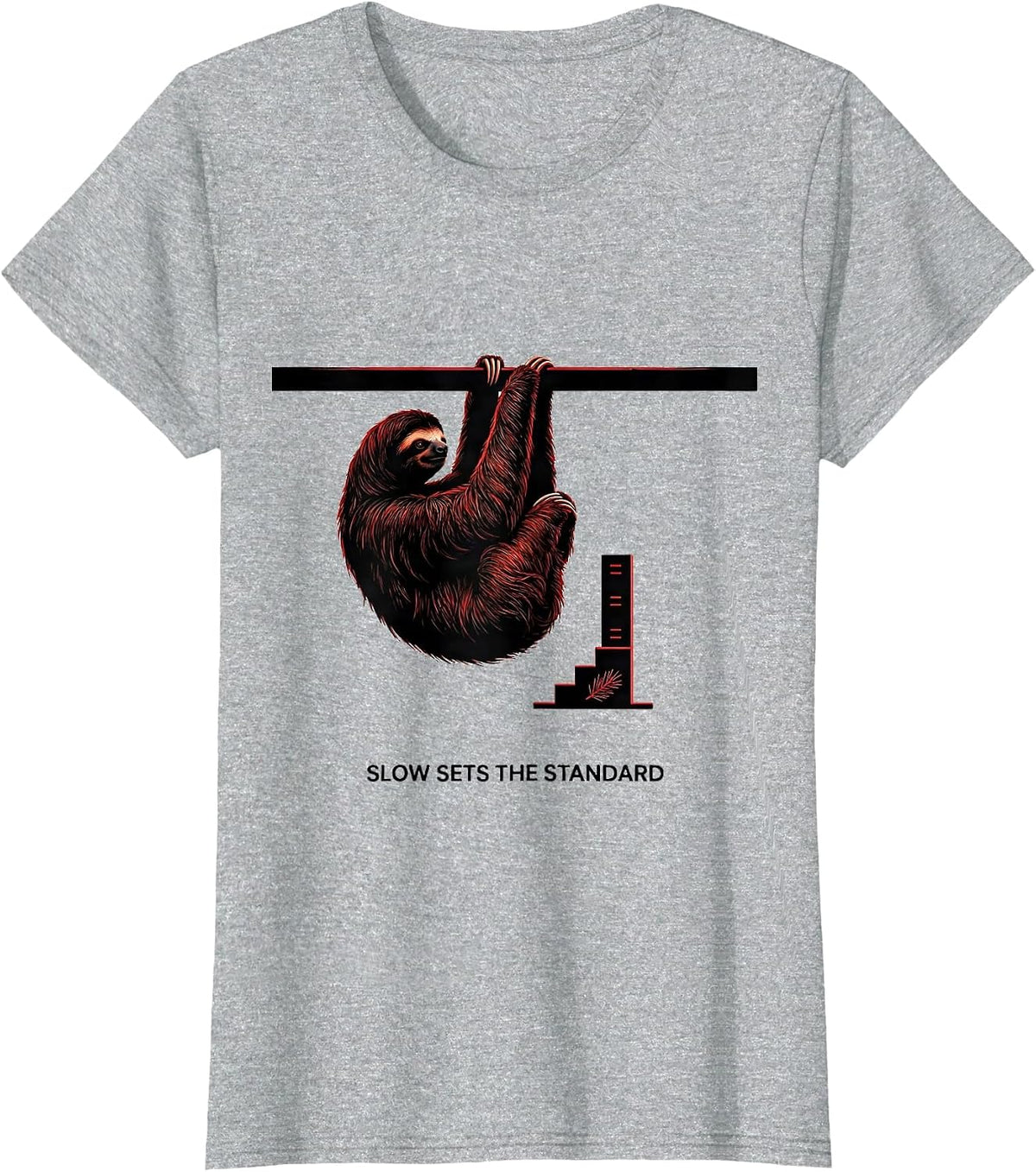 Women's Slow Sets The Standard Funny Sloth Lover Ugly Christmas T-Shirt - Heather Grey