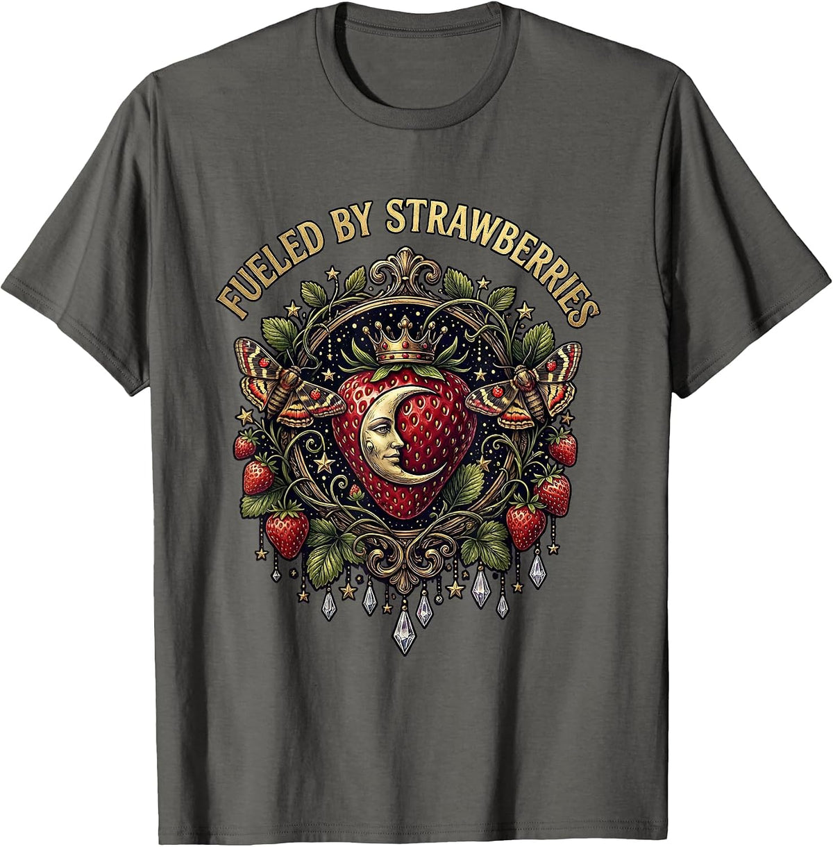 Men's Fueled By Strawberries Fruit Lover Design T-Shirt - Asphalt Grey