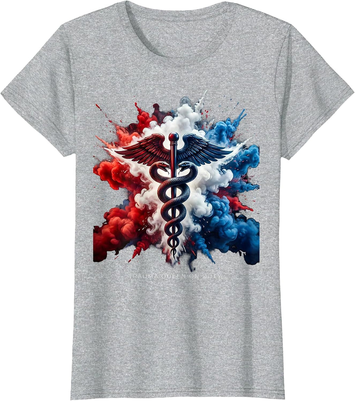 Trauma Queen On Duty EMT Graphic Design T-Shirt - Heather Grey