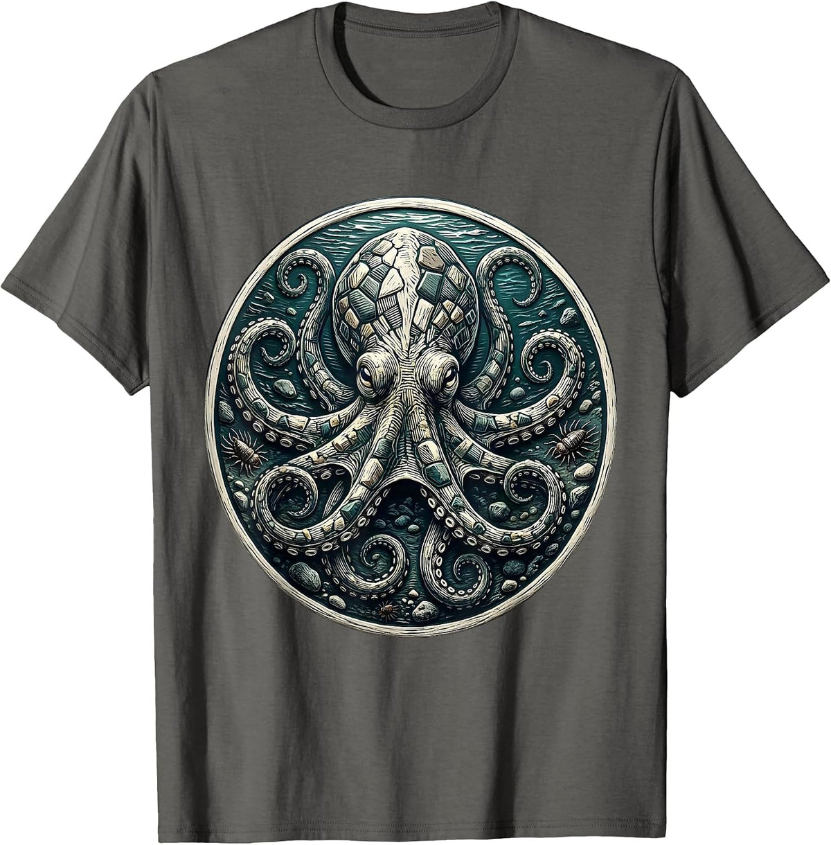 Camo Octopus Color Change Ocean Floor Design T-Shirt - Asphalt Grey