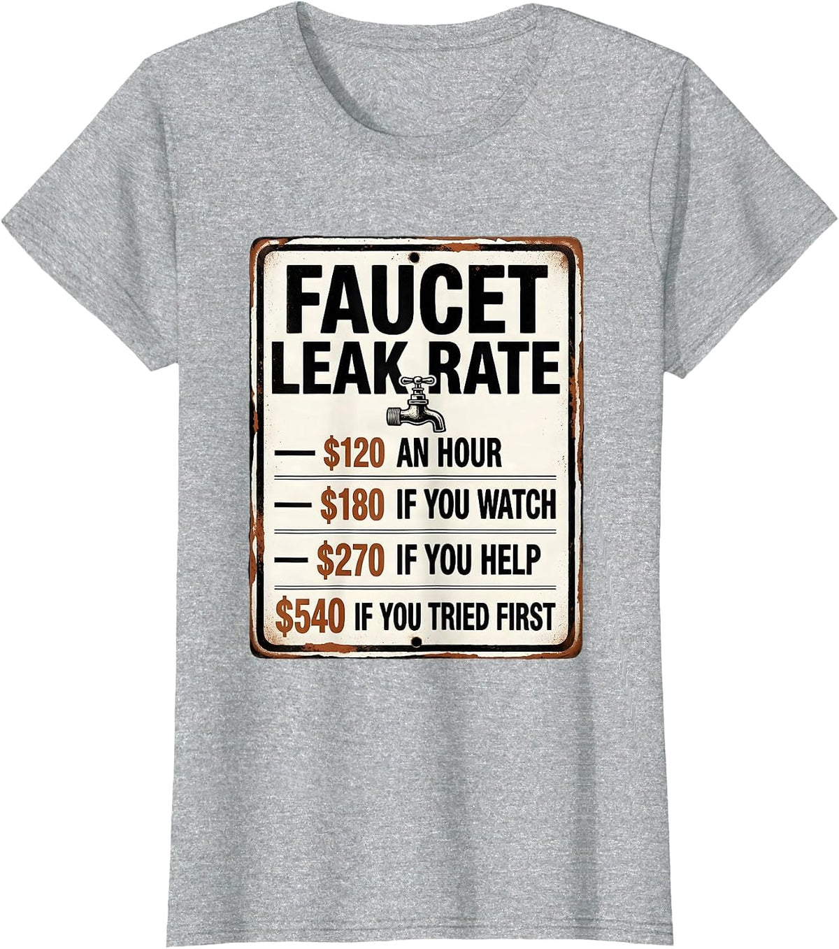 Faucet Leak Rate Funny Plumber Hourly Rate Gift T-Shirt - Heather Grey