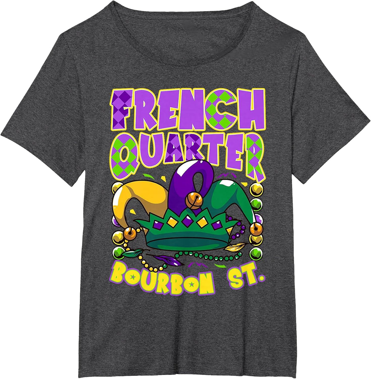 French Quarter Bourbon Street New Orleans LA Mardi Gras T-Shirt - Dark Heather Grey