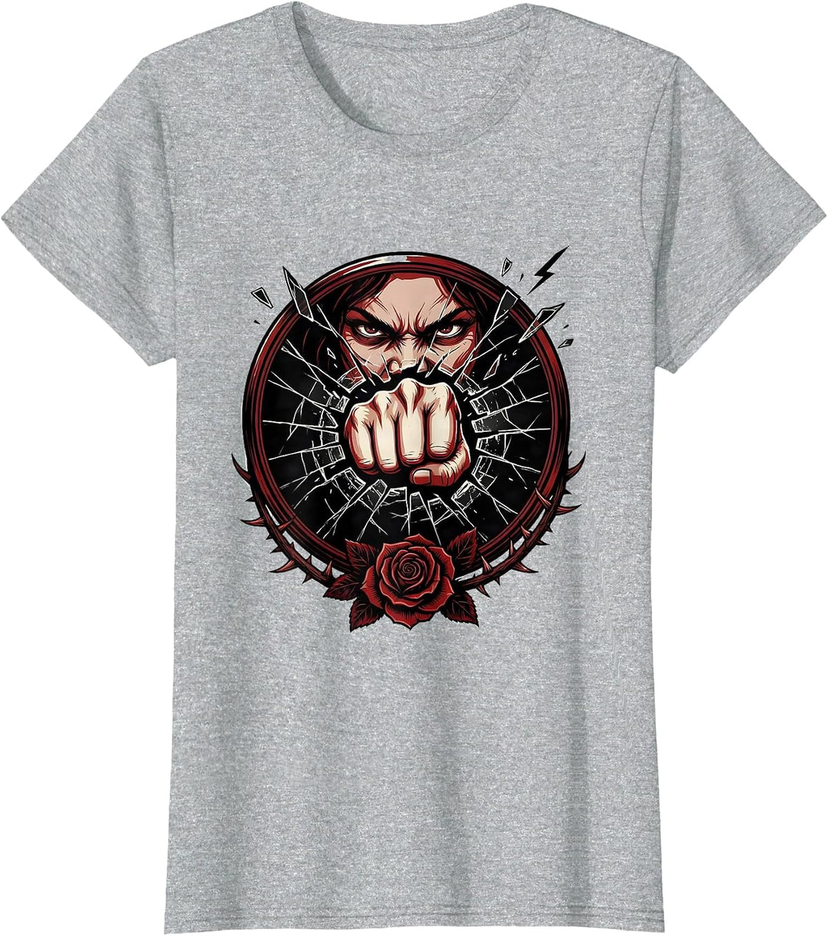 Grunge Mirror Smash Illustration T-Shirt - Heather Grey
